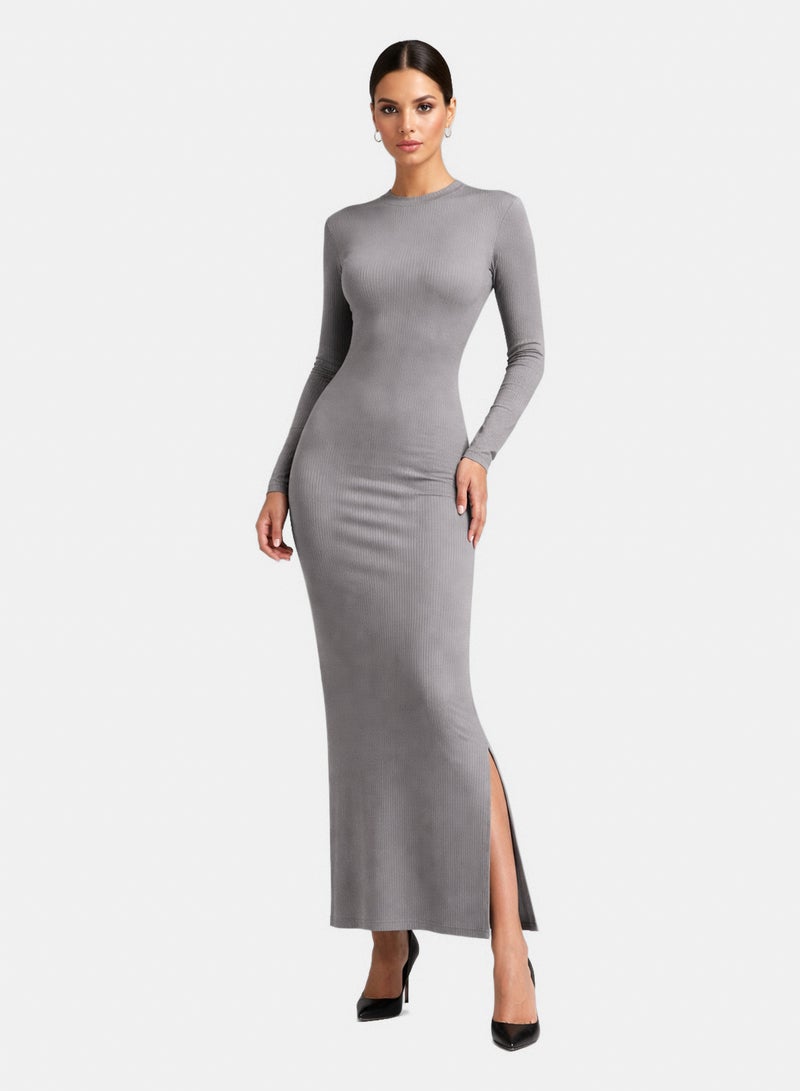 Women Ribbed Lycra Maxi Dress – Long Sleeve Bodycon